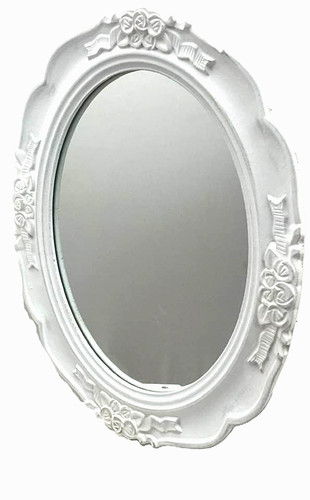 Miroir ovale blanc - , bois