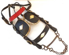 CHEVAL ÉQUITATION  BRIDE À ŒILLÈRES  HARNACHEMENT BRIDON EN CUIR LAITON ET ACIER