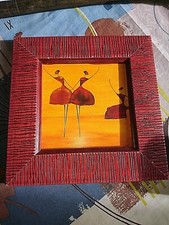 OLD LITHO PAINTING FRAME, AFRICAN ART WOMEN DANCING