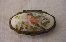Antique Painted Bird & Flowers Pill Box