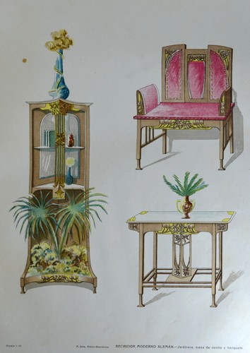 Estampe 1900 jardinière - estampe,