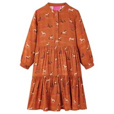 Robe pour Enfants Vêtement Manches Longues Filles Imprimé Chevaux Cognac 128 vid