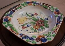 Antique Ceramic Square Slippers Style Plate On Edge Floral Rare Art Decor