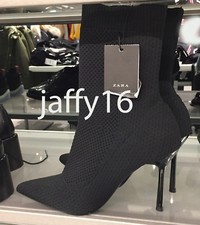 ZARA NEW STRETCH FABRIC HIGH HEEL ANKLE BOOTS BLACK POINTED SHOES 35-40 7148/201