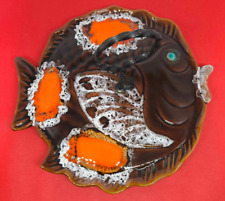 Vintage Plateau à fromage poisson en céramique de Vallauris avec couteau assorti