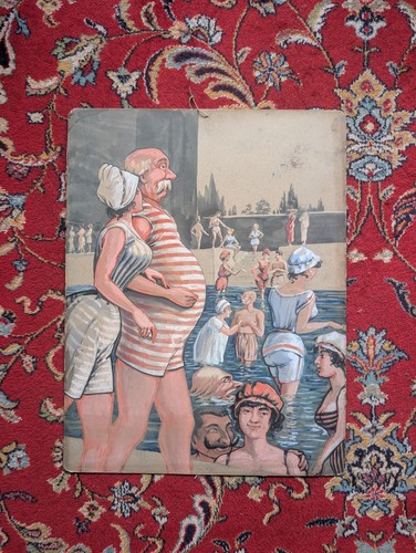 Tableau vintage humour piscine - tableau,