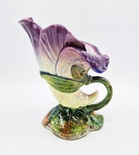 FINE JEROME MASSIER MAJOLICA VIOLA FLOWER CORNUCOPIA VASE c1890