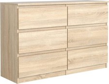 Commode chêne-Sonoma Mat avec 6 tiroirs 140 cm, Meuble Rangement Chambre Adulte