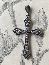 Pretty Solid Silver Marcassite Pendant Cross - Religious Jewelry
