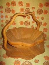 Ancienne CORBEILLE A FRUITS Combiné DESSOUS de PLAT en BOIS Déco Table Maison