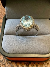 ANCIENNE BAGUE OR 14K -  AIGUE-MARINE DIAMANTS - BIJOU ART DÉCO - POINÇONS