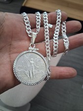 cadena y moneda  libertad centenario de plata 925 67.5 g 24" larga 6mm anchor