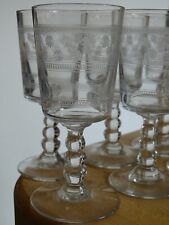 6 ANTIQUE WINE GLASSES GLASS BLOWER MODEL ENGRAVING STARS AND LEG 3 BALLS