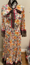 TALIA BENSON Made in Italy Size Medium Bell Sleeve Tie Neck Floral Boho Dress