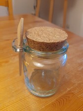 Pot en verre transparent avec couvercle liège et cuillère bois 9 x 6 cm env 