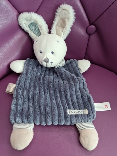 Doudou lapin bleu plat - bleu,