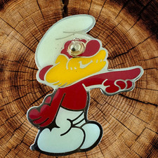 1980S VINTAGE GOOGLY EYE PAPA SMURF RED FACE WHITE PANTS CAP PIN BROOCH ENAMEL