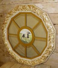Vintage Wall Mounted 12 Sided Traveller Mirror - Gilt Floral Frame & Irish Cob