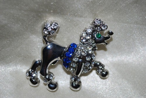 Silver crystal poodle dog pin - dog,