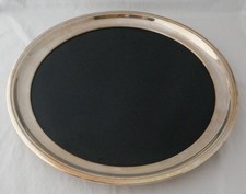Vintage MCM Black Formica Serving Tray Silverplated Rim Crescent