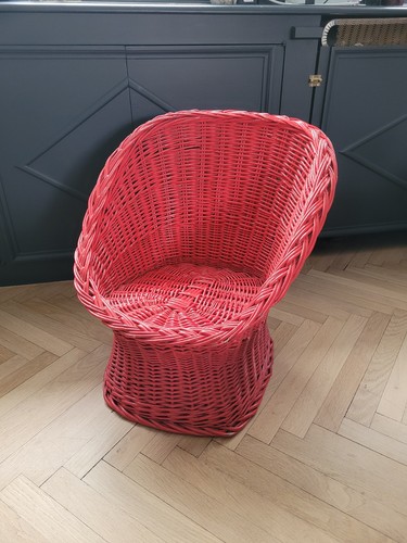 Fauteuil enfant rotin rouge - fauteuil,