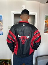 NBA Chicago Bulls Starter Cuir Leather Jacket Jordan Pippen Rodman Colector