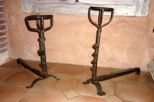 Antique wrought iron chenet lander Gothic 17th century 17th high epoch iron 