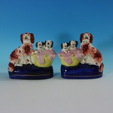Pair Staffordshire Spaniel And Puppies Washing Baskets