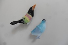 Lot de 2 figurines oiseaux en verre de Murano années 1950 blanc noir bleu ciel