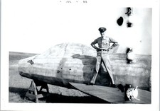 1955 Air Force Officer Standing On Aircraft Fuselage Field Vintage Photo