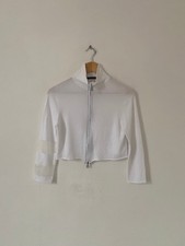 Sarah Pacini Women Top One Size White Zip Up Crop Long Sleeve 34" Chest 
