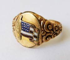 Gold Plated Knight Ring + Enamel Ring Jewelry Antique American Flag