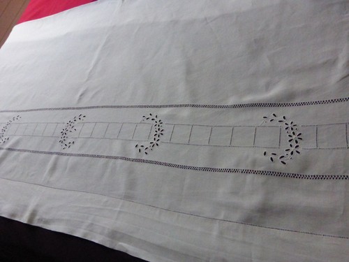 Drap ancien lin broderie - drap,
