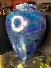 Vintage 1999 TOM STOENNER Iridescent Luster 10.5"  Signed Hand Blown Glass Vase