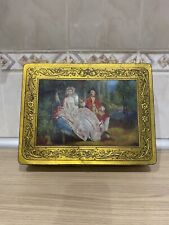 Antique Belgian Golden Romantic 19th Century Tin Box
