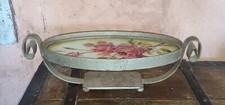Signed Datty Art Deco Wrought Iron & Painted Glass Centerpiece Tray