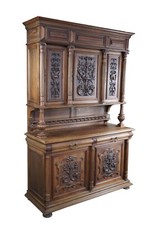 Antique French Renaissance Revival Walnut Buffet Cabinet Cupboard Hutch 94"