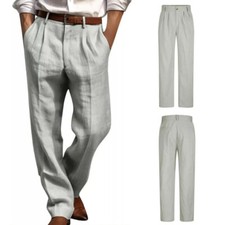 Pantalon Long En Coton Et Lin Pour Homme Décontracté Confortable Couleur /