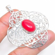 Pendentif ovale en pierre précieuse corail rouge fait main cadeau de...