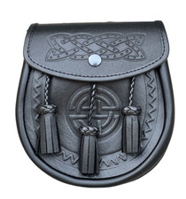 Sporran Fait Main Écossais | Cuir Noir | Avec Sangle Chaîne