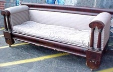 Antique Empire Sofa Pillars Flame Mahogany 19th Century