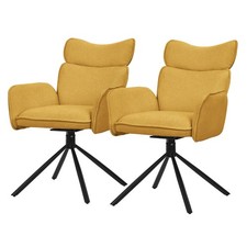 Lot 2 chaises pivotantes à 360° fauteuil tissu moutarde + accoudoirs pieds métal
