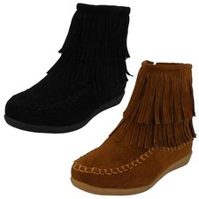 Bottes À Franges Tan / Noires Pour Filles Tailles UK : H5062