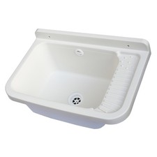 BAC A LAVER EVIER PORTE SAVON 60 CM EXTÉRIEUR JARDIN EN RESINE COULEUR BLANCHE