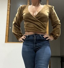 Crop Top Velours Sexy Beige Marron Suffle Taille M Neuf Fashion Manches Longues