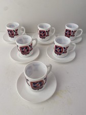 6 tasses  et sous tasses à café Mobil France, fleurs lotus, vintage années 70