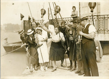 Actors at an Enghien Fishing Contest Fishing for a Bucket, 1938, Vintage Silv