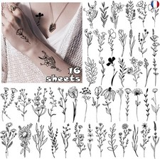 LEADTEAM Kit Tatouages Temporaires, 16 Feuilles de 3D Floraux Tatouage