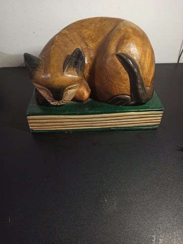 Chat bois sculpté peint - chat, et