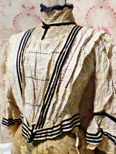 ANTIQUE Floral and Velvet Branch Heather Silk Bodice Late 19th Century